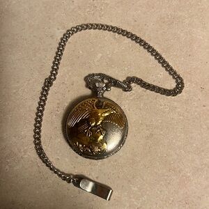Quartz pocket watch silver and  gold color American Eagle front